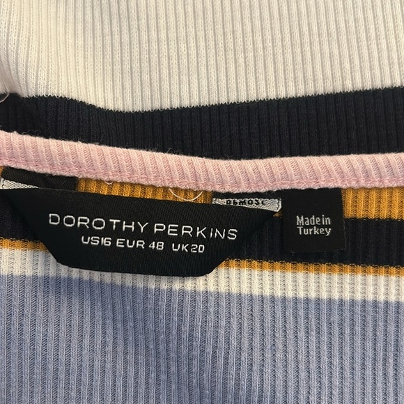 Dorothy Perkins Casual Ribbed Striped Lettuce Hem Short Sleeve Top Size 16 - Picture 5 of 6